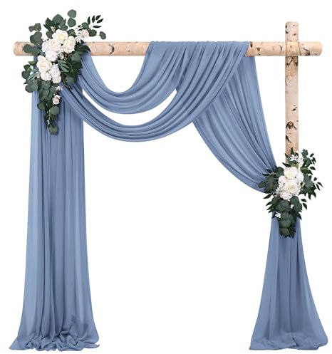 2 Paneele Hochzeitsbogen Querbehang Drapierstoff,73cm x 610cm Staubiges Blau Chiffon-Stoff Transparenter Tüll Hintergrund Vorhang Kulissenvorhänge für Fotografie Bogen Bühne Party Hochzeit Torbogen