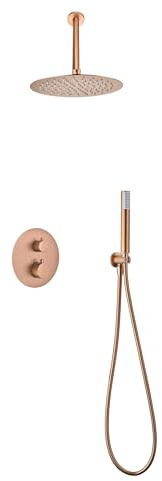 Mice - Kit termostatico Ducha Empotrado Techo - 2 vías - Griferia baño empotrado - ducha empotrado techo termostatico - Serie Brezzo (Cobre Mate)