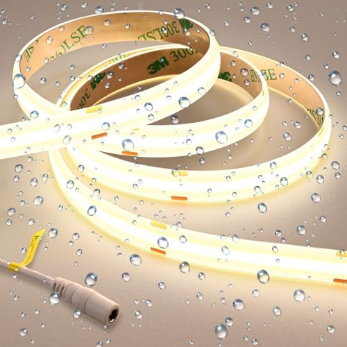 GOMING 24V Superhell COB LED Strip Natürliches Weiß 4000K IP65 Wasserdicht | 5M LED Streifen 2050LM/M 14.5W/M 480LED/M LED Band Selbstklebend CRI 93+ für Heim Deko(Netzteil nicht Enthalten)