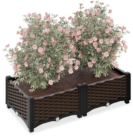 Relaxdays Vaso per Piante da Esterno Rettangolare, con Serbatoio d'Acqua, 23x80x40 cm per Balcone e Terrazza, Marrone, 23x80x40