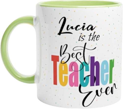 TAZALAND | Taza Personalizada Profesores | 350 ml | Regalos Originales Para Profes | Taza Día fin de curso | Apta para Microondas | Ideal Para Regalos Personalizado | Best Teacher (VERDE)