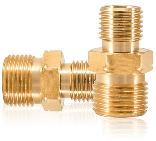2 Stück Messing Gas schlauch Verbinder,1/4'' Rechts x 3/8'' lks Außengewinde Gasschlauch Verbinder,Schlauchverbinder für Propan Acetylen,Doppelnippel Gasschlauch Verbinder für Luft,WasserBrennstoff,Öl