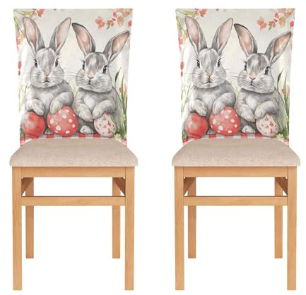 Stuhl-Sitzbezug für Festivals (Ostern, Abschlussfeier usw.), Stuhlbezug für Bürostuhl, waschbar, Geburtstag, Stuhlbezug, 2 Stück, Büffelkariert, Hase, Frohe Ostern
