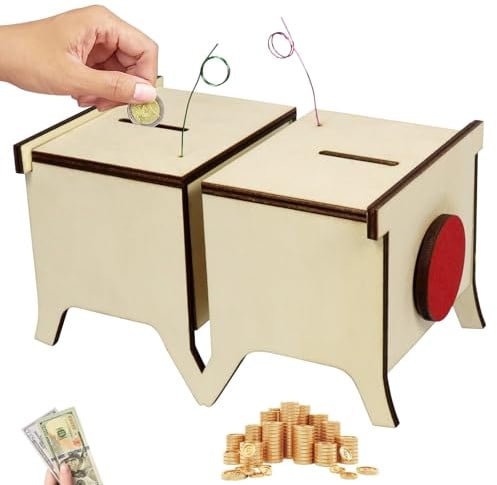 Spardose Holz, Balance Holz Sparbox, Kreativität Spardose mit 2 Fächern, Spardose Lustig, Interaktive Sparbox, Spardose für Kinder Jungen Mädchen und Erwachsene Paar