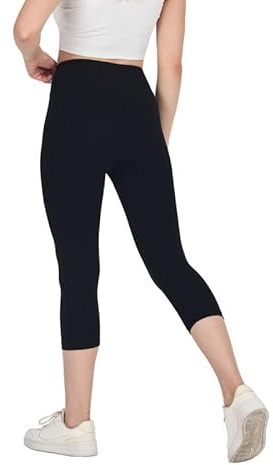 COMEOR Leggings Damen 3/4 Atmungsaktiver Baumwolle - High Waist Caprihose, Kurze Sport Leggins, Radlerhose Elastische Blickdicht Yogahose Sporthose
