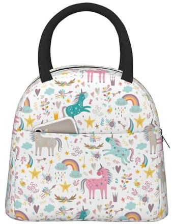 ZTPOWQA Isolierte Mahlzeiten-Tasche, mit Einhörner-Motiv, tragbar, für Schule, Arbeit, Picknick, Reisen, Kinder, Teenager, Erwachsene