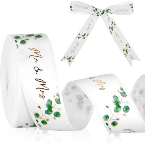 Xinnun Hochzeit Schleifenband 4,5 m x 15 mm Eukalyptus Schleifenband Mr & Mrs Deko Hochzeit Geschenkband Dekoband Hochzeitsband für Hochzeitsdekoration Hochzeitseinladungen Brautsträuße DIY