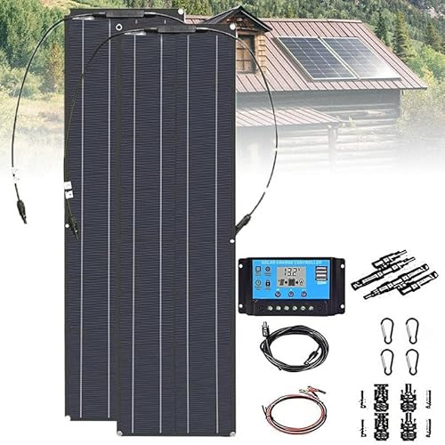 Panel Solar Flexible De 400 W (2 Piezas) - Controlador De Carga De 40 A, Panel Solar Monocristalino, Kit De Panel Solar De 18 V, Para Caravana, Remolque, Barco, Cabina