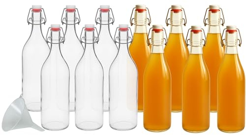 mikken 12 Grosse XXL Glasflaschen mit Bügelverschluss für 2 Liter zum befüllen inkl. Trichter (12)