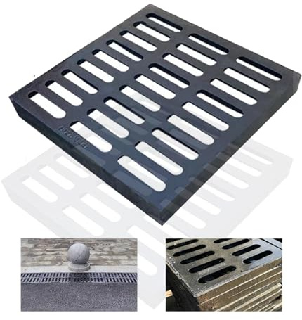 Robuster Gitterrost aus Duktilem Gusseisen, Tragkraft 3000 Kg, Abflussgitter für Den Außenbereich, Kanalrost Klasse B, Gullideckel für Einfahrten, Garagen und Parks(50*50*3cm(19.6*19.6*1.1in))