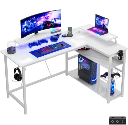 Devoko Scrivania Gaming Angolare 140x80 cm LED Bianco