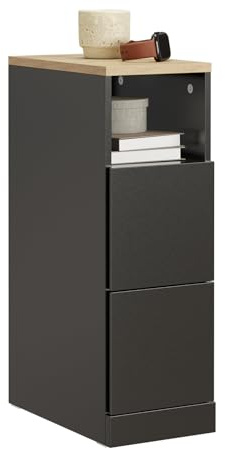 SoBuy Nachttisch schmal 20cm mit 2 Schubladen & offenem Fach, 20x35x60cm | Schmaler Beistelltisch für kleine Lücken, Nachtschrank für Schlafzimmer Wohnzimmer, schwarz, FBT149-SCH