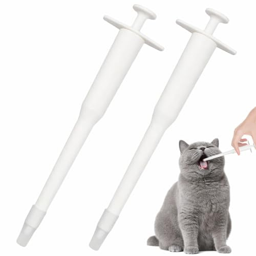 2Pcs Pet Pill Plunger Popper Side Grip Press Type Cat Tablet Dispenser with Soft Silicone Tip Reusable Pill Assist Tool for Dogs Cats Small Animals Ergonomic Feeding Shooter Stress-Free Use