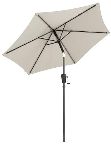 Sombrilla de jardín inclinable Outsunny de 2 x 2 m con manivela, sombrilla redonda para exterior con 6 varillas, de metal y poliéster, para patio o balcón, UV 30+, gris claro