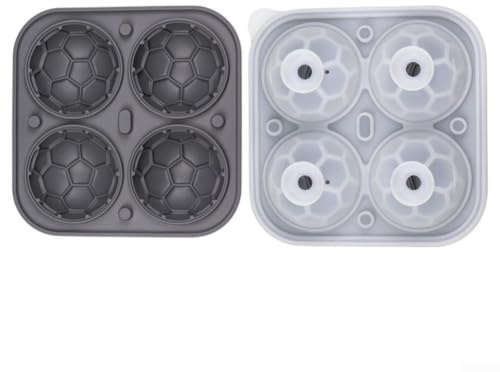 3D-Fußball-Eisform aus Silikon mit Trichter zum einfachen Befüllen, geeignet für Whiskey, Cocktails, Brandy, Bourbon, Eisgetränke (Gray-football)