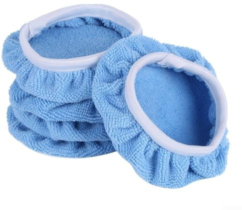 Lot de 5 tampons de polissage en microfibre pour voiture - Gants de toilette doux pour polisseuse de 7 à 10 pouces - Pour entretien de la cire - Bleu - Chiffon d'accessoires - Sans rayures - Gant de