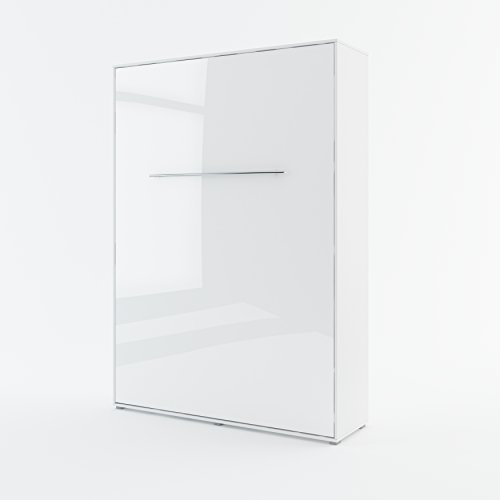 Schrankbett Concept PRO Vertikal, Wandklappbett, Bettschrank, Wandbett, Schrank mit integriertem Klappbett, Funktionsbett (140 x 200 cm, Weiß/Weiß Hochglanz, Vertikal)