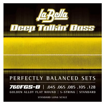 La Bella Strings »DEEP TALKIN' BASS GOLD FLATS - 760FGS-B - 5-STRING E-BASS« Corde per Basso Elettrico 5-Corde - Golden Alloy Flat Wound - Standard: 045-128