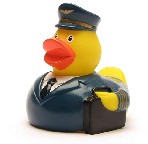 Badeente Pilot I Quietscheentchen I Duckshop I L: 8,5 cm I inkl. Badeenten-Schlüsselanhänger im Set
