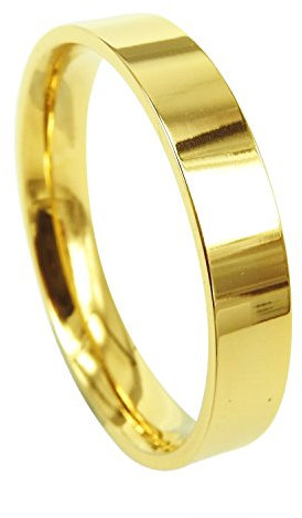 Everstone Men Women Titanium Wedding Band Engagement Promise Anniversary Ring Polished Gold Flat Shape Valentine Day Gift SzR