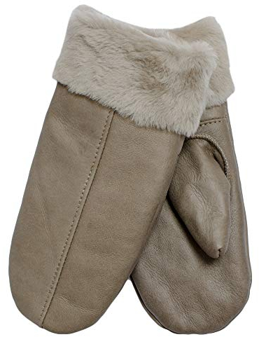 SamWo, Handschuhe/Fäustlinge für Damen, 100% Lammfell, Größe: M, beigegrau q