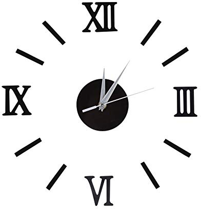 Fdit Rahmenlose DIY Wanduhr 3D Spiegel Wanduhr Mute Wandaufkleber für Wohnzimmer Schlafzimmer Haus(Schwarz)