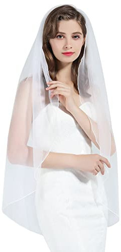 BEAUTELICATE Schleier Brautschleier Braut Hochzeit Softtüll Weiß Ivory Lang Kurz Ellbogenlang Mit Metall Kamm 1 Schicht V89- Kathedrale länge:300cm, Weiß