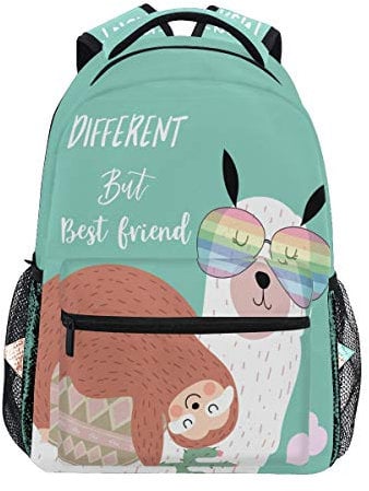 Wamika Llama Faultier-Schulrucksack, wasserdicht, Schulter-Büchertasche, Kaktus-Herz, Tier-Laptop-Tasche, lässiger Tagesrucksack, Outdoor-Reise, Sporttaschen für Damen Herren Kinder