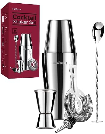 Shaker à cocktail, 800 ml, ensemble de fabrication de cocktails 6 pièces, kit shaker à cocktail avec passoire, double doseur et cuillère à mélanger, shaker Boston Shaker Bartender Maker Martini