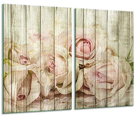 Herdabdeckplatten Ceranfeldabdeckung Spritzschutz Glas 2x30x52 Rosen