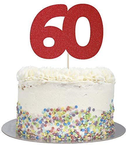 Large Number 60 Glitter Cake Topper (Red Glitter)