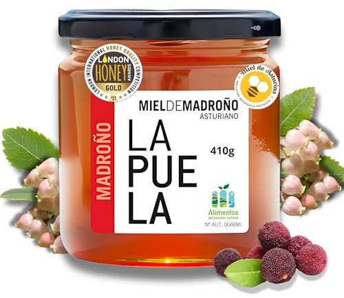 LAPUELA Miel de Madroño 100% Natural. Miel Pura de Abeja Aroma Floral Intenso y Sabor Amargo. Beneficios Saludables y Pura Tradición Más Aroma y Sabor. Producción Artesanal Asturias