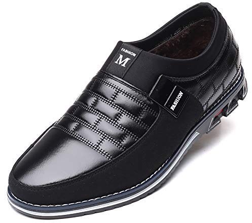 COSIDRAM Men Casual Dress Shoes Loafers Walking Soft Winter Warm Black 6.5