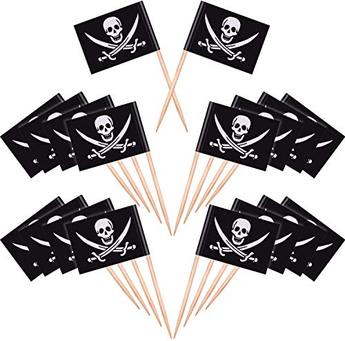 Banderas con Palillos,100 PCS Banderas Pirata para Palillos de Dientes Palillos de Dientes con Bandera Marcadores Británica Topper para Tartas para Fiestas, Bodas, Navidad,Pascua