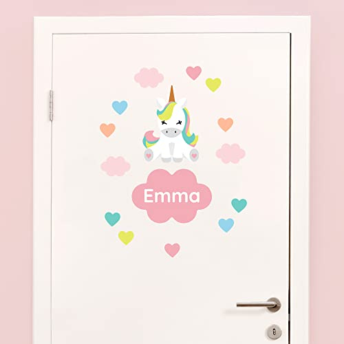 Klebekerlchen® Türaufkleber personalisiert mit Name – Wandtattoo Kinderzimmer & Babyzimmer deko – selbstklebende Wandsticker - Rosa Einhorn