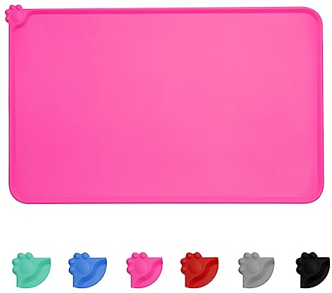MOACC Tapis Gamelle Chien, Tapis d’Alimentation pour Chat en Silicone aux Normes FDA, Imperméable et Antidérapant, Rose, 54 X 38 cm