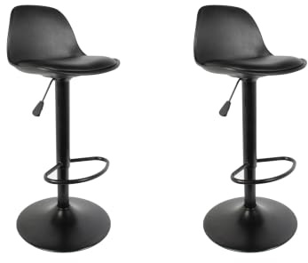 HOME DECO FACTORY 2er-Set Barhocker Verstellbar Gepolstert Schwarz | Kunstleder, 2er-Set hohe Barhocker, verstellbare Sitzfläche, bequeme Polsterung, Küche oder Bar, 38x41,5x104 cm, Schwarz