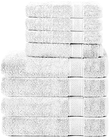 Komfortec 8er Handtuch Set aus 100% Baumwolle, 4 Badetücher 70x140 und 4 Handtücher 50x100 cm, Frottee, Weich, Towel, Groß, Weiß