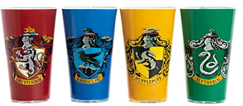 Paladone Harry Potter Hogwarts House Crest Glasses - Set of 4 - Official Merchandise