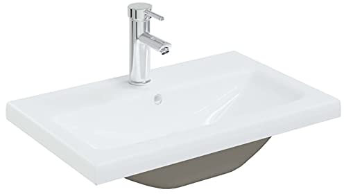 Tidyard Einbauwaschbecken mit Wasserhahn, Waschbecken Einbau, Handwaschbecken, Keramik Weiß 61x39x18 cm