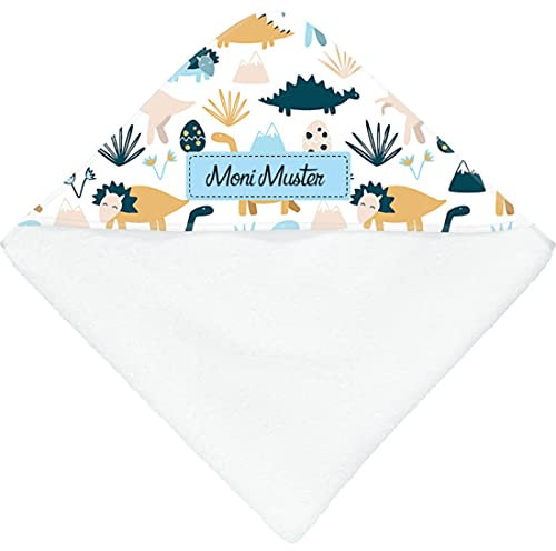 Kapuzenbadetuch mit Namen - personalisiert - Motiv Dinosaurier - viele Motive - Kapuzenbadetuch- weiß - Größe 100x100 cm - persönliches Geschenk mit Wunsch-Motiv und Wunsch-Name