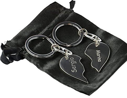 CALLE DEL REGALO Porte-clés en forme de cœur brisé gravé avec noms, initiales, dates.., gris, Taille Unique