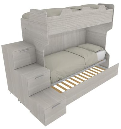 MOBILFINO CAMERETTE Letto a Castello con Scala Contenitore e Terzo Letto Estraibile - Cameretta salvaspazio - Rovere Rock, con Letto Estraibile