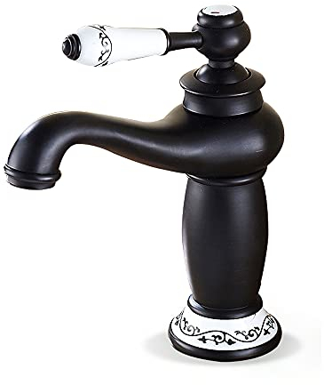 Acesunny Retro Nostalgie Einhebel Wasserhahn Bad Armatur Waschbecken Mischbatterie Faucet Wasserhahn Bad Waschtisch Armatur Einhand Mischbatterie Waschbecken Badarmatur (Schwarz)