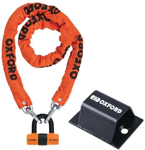 Oxford PRODUCTS 302LK145 HD Chain Lock 1.5M Orange + Brute Force Motorcycle Ground Anchor