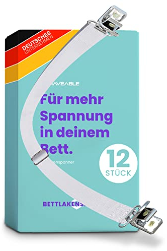 Haveable® Bettlakenspanner verstellbar (12 Stück) für alle Matratzengrößen - Premium Betttuchspanner mit hochwertiger Metallspange (50-200cm) - für faltenfreie Bettlaken und Topper
