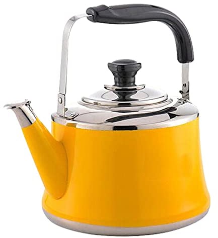 Small Tea Pot, Heat Proof Ergonomic Folding Handle, 2LFood Grade Stainless Steel Tea kettle, Loud Whistle, for Stove Top(2L, Yellow)