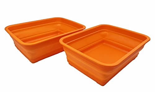 SAMMART 8L Set of 2 Collapsible Tub - Foldable Dish Tub - Portable Washing Basin - Space Saving Plastic Washtub (Orange)