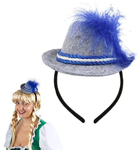 I LOVE FANCY DRESS Oktoberfest Bayerische Hüte - 1 Stück - Grau Mini Bayerischer Hut mit Feder Detail - Erwachsene Deutsche Oktoberfest Hut