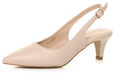 AJVANI Womens Ladies Low mid Heel 50s Slingback Buckle Pointed Court Shoes Size